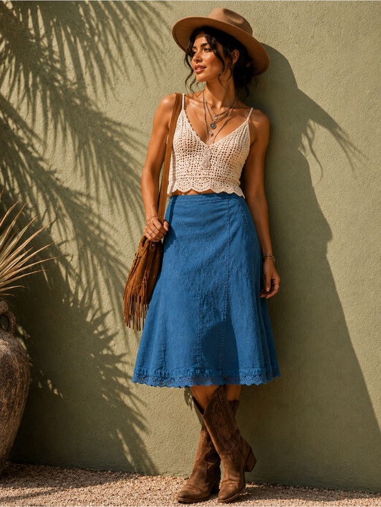 No Boundaries Dresses & Skirts - Y2K Turquoise A-Line Midi Skirt Juniors 3 | Lace Trim Cotton Vintage | XXS